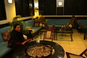 warming up by the fire