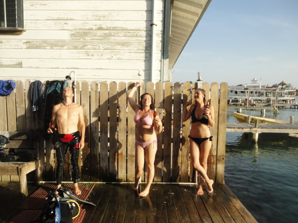 shower with beer- Utila style